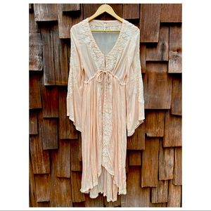 Free people embroidered peach midi dress